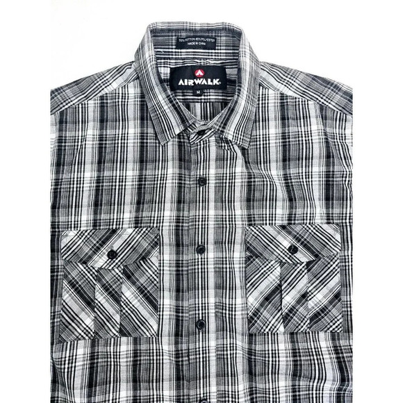 Airwalk Size Medium Men's Gray Check Logo Tag Long Sleeve Dual Pocket Shirt - Picture 5 of 13